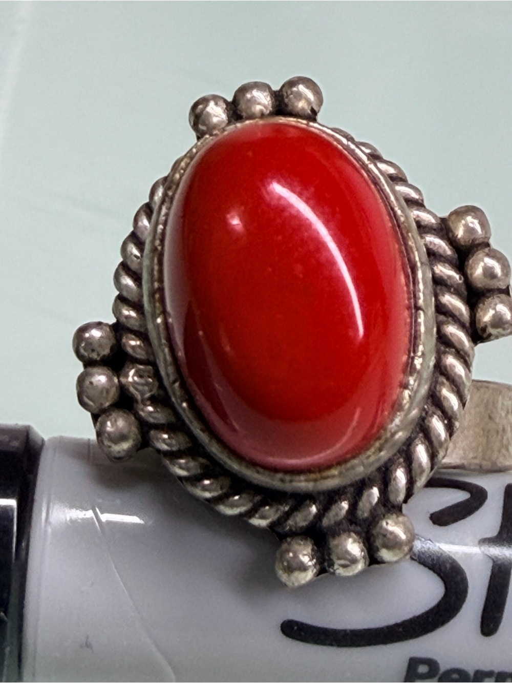 Sterling-Inspired Red Coral Oval Ring - Women Jewelry